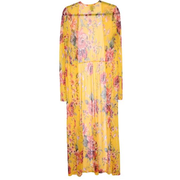 DAYTRIP Floral Print Duster Kimono Yellow Multicolor Mesh Casual Women's M - Picture 4 of 13